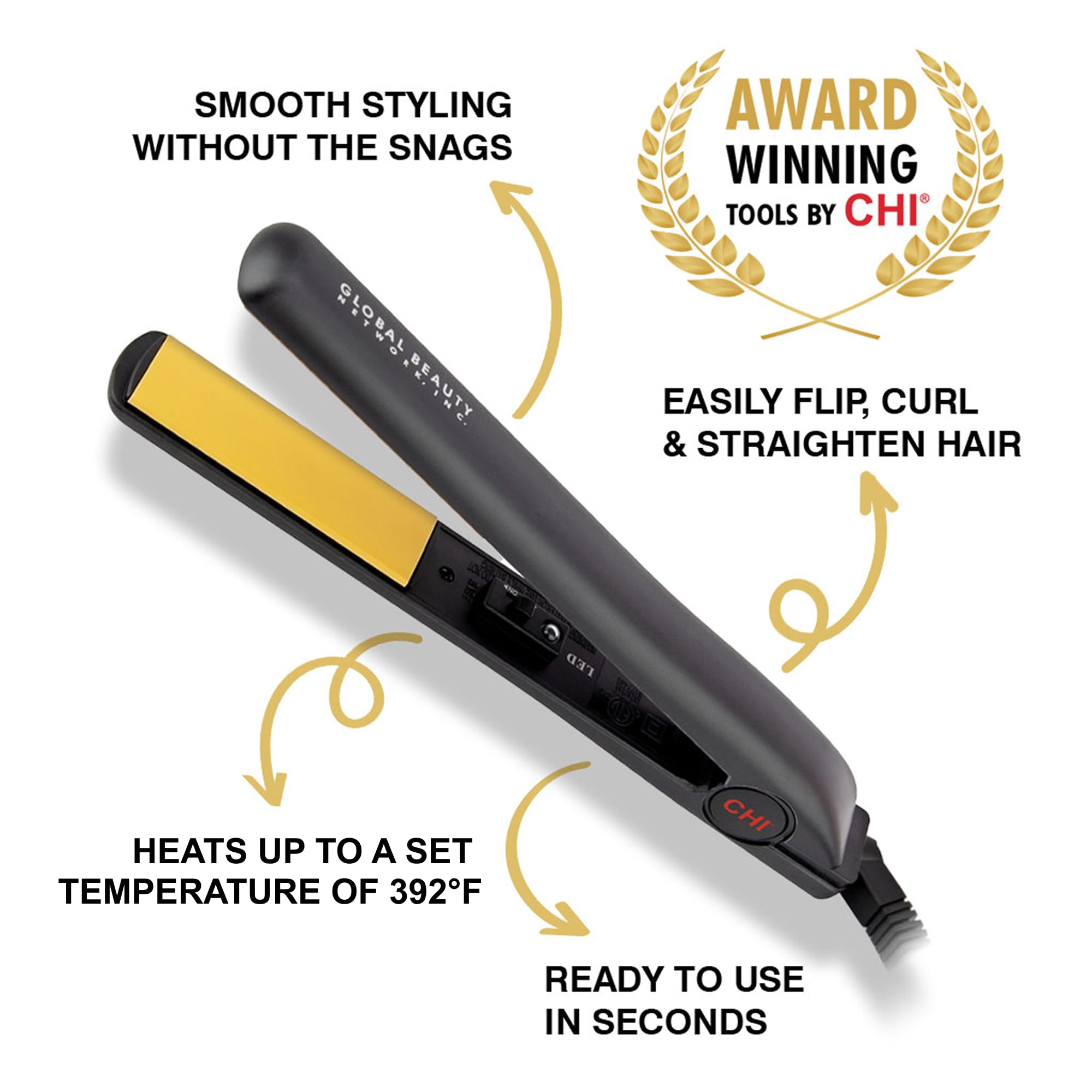 CHI Original Ceramic Flat Iron, Straightener For A Smooth Finish, Ceramic Floating Plates, Quick Heat Up, Analog On/Off Switch, 1 Black
